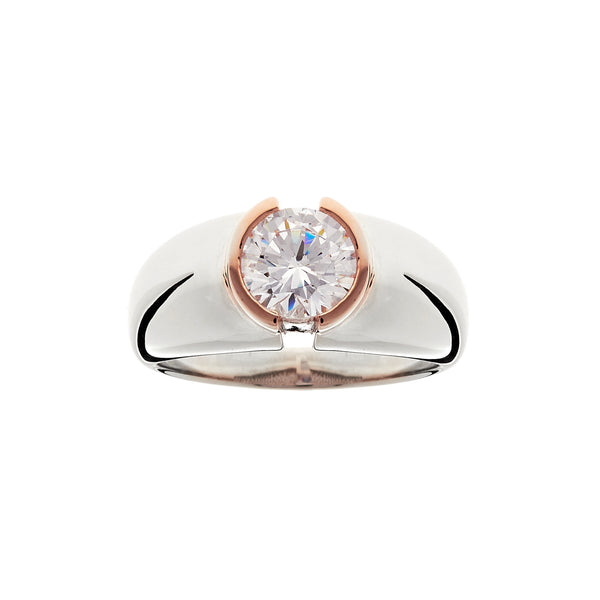 R764-RG - Two Tone Rose Gold & Rhodium CZ Ring