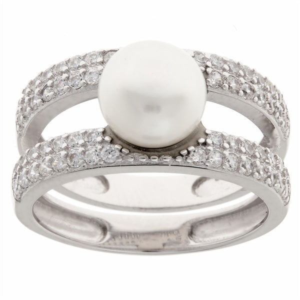 R78251- Freshwater pearl rhodium cz ring