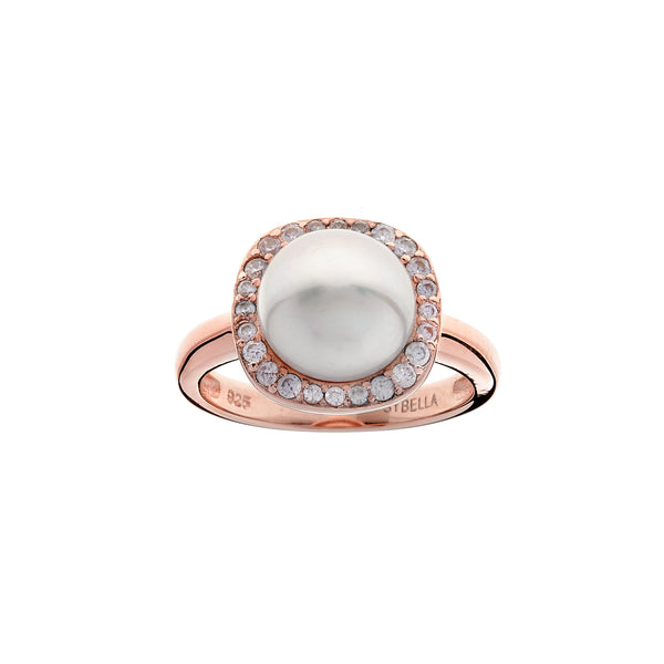 R798-RG - Rose Gold Square Set CZ & Pearl Ring