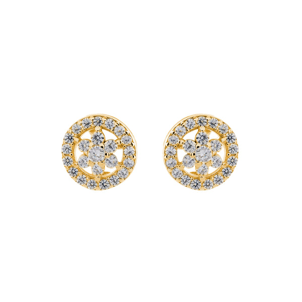 E92-GP - Yellow gold flower cubic zirconia studs