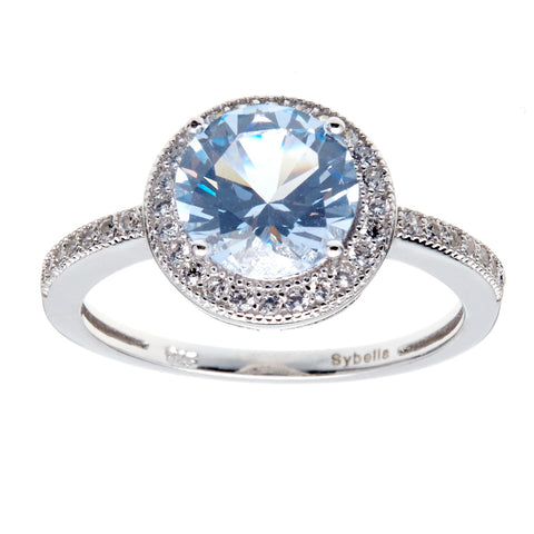 R9993 - Round blue & clear cz ring