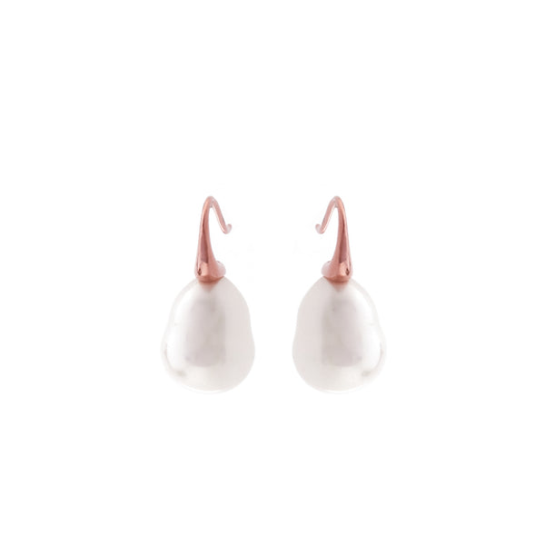 E624-701RG - Baroque  Mother of Pearl  Earrings on Rose Gold French Hook