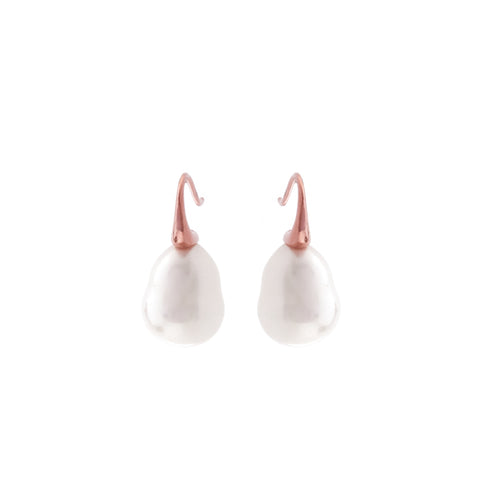 E624-701RG - Baroque  Mother of Pearl  Earrings on Rose Gold French Hook