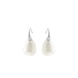 E624-701RH - White Baroque Pearl Earrings on Rhodium French Hook