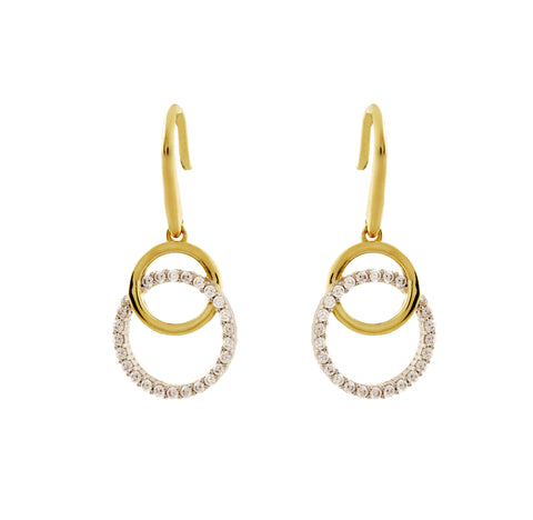 E1019-GP - Two tone double circle cz earrings