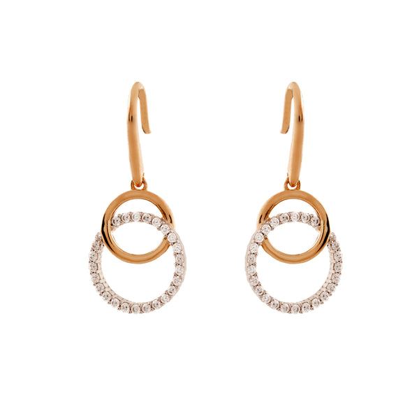 E1019-RG - Two tone double circle cz earrings