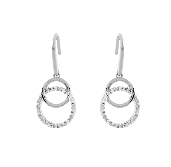 E1019-RH - Rhodium double circle cz earrings
