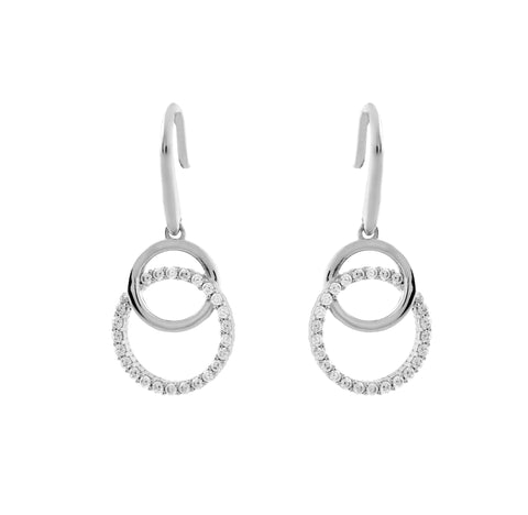 E1019-RH - Rhodium double circle cz earrings