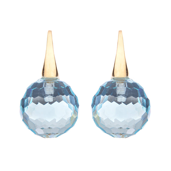 E62-BGP - Gold plate facetted topaz ball earrings