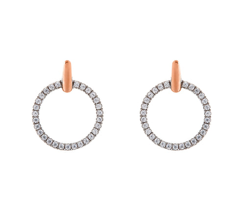 E74-RG - Rose gold & rhodium round cz earrings