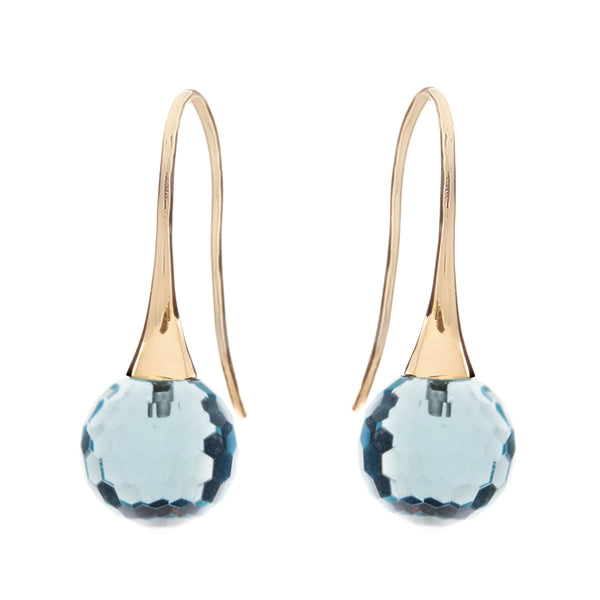 E65-BGP - Gold plate facetted topaz ball earrings on long hook