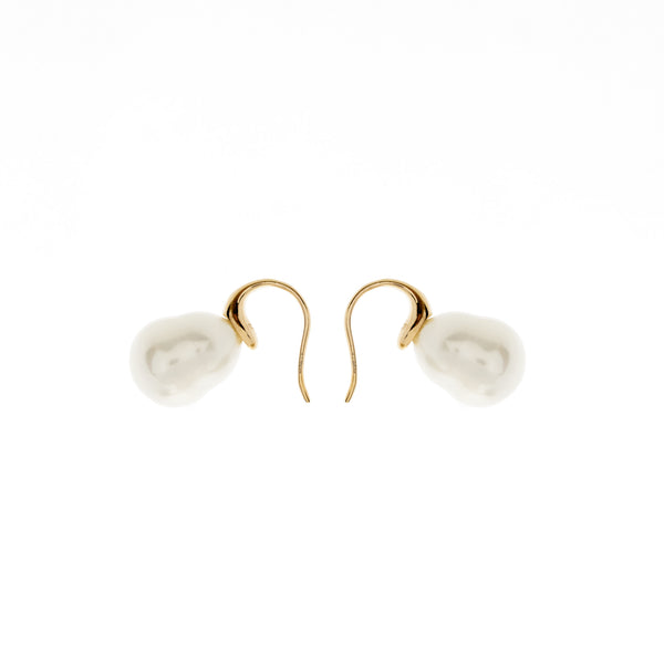 E624-701GP- White Baroque Pearl Earrings on Gold French Hook