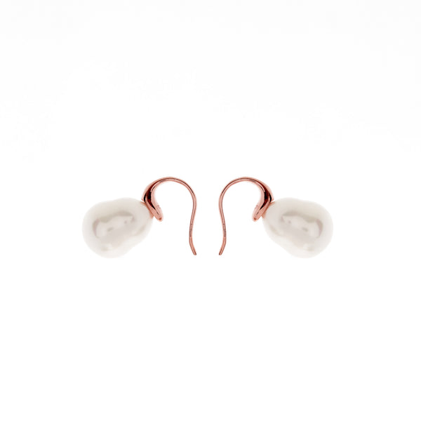 E624-701RG - Baroque  Mother of Pearl  Earrings on Rose Gold French Hook