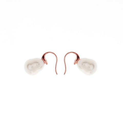 E624-701RG - Baroque  Mother of Pearl  Earrings on Rose Gold French Hook