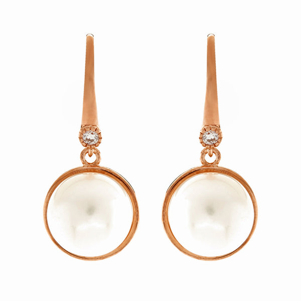 E182-RG - Rose gold freshwater pearl drop earrings