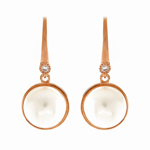 E182-RG - Rose gold freshwater pearl drop earrings