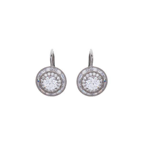 E1629 - Rhodium round cz earrings on hook