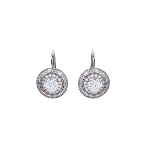 E1629 - Rhodium round cz earrings on hook