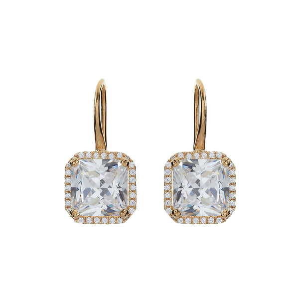 E1833-GP - Yellow gold plate, square cz earrings on french hook