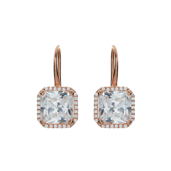 E1833-RG - Rose gold plate, square cz earrings on french hook