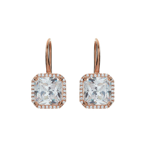 E1833-RG - Rose gold plate, square cz earrings on french hook