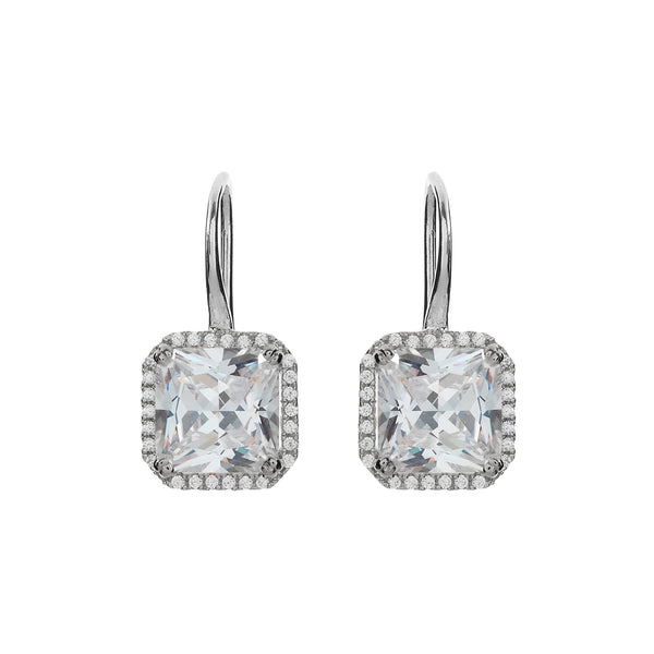 E1833-RH - Rhodium square cz earrings on french hook