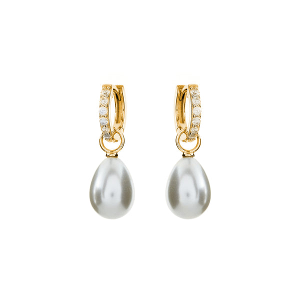 E1906-GP - Gold plate cz hoop & baroque pearl drop earrings