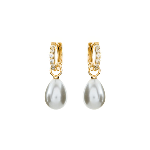 E1906-GP - Gold plate cz hoop & baroque pearl drop earrings
