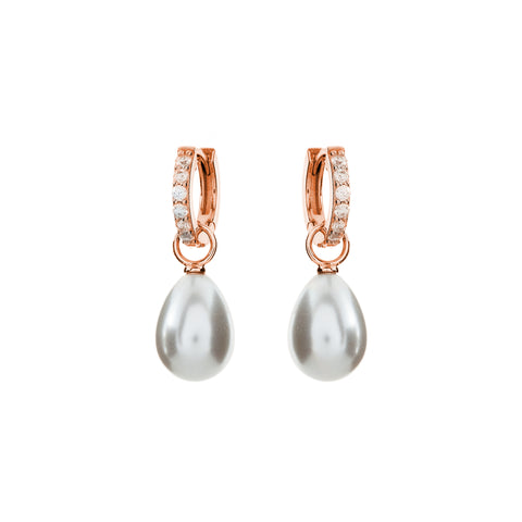 E1906-RG - Rose gold plate cz hoop & baroque pearl drop earrings