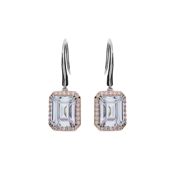 E1849 - Rhodium, pink & cz earrings on french hook