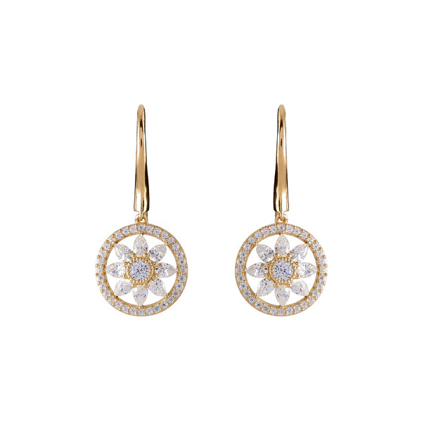 E193-GP - Gold plate cz flower earrings on hook