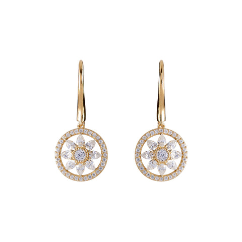 E193-GP - Gold plate cz flower earrings on hook