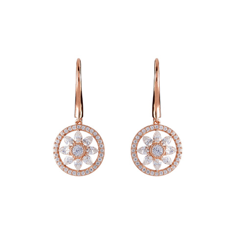 E193-RG - Rose Gold plate cz flower earrings on hook
