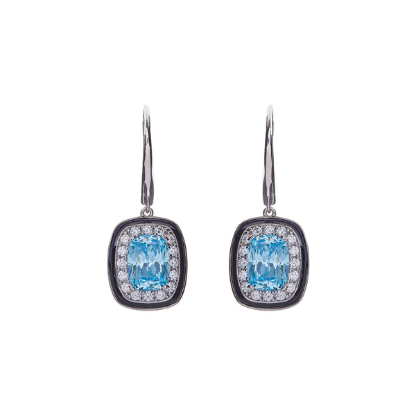 E1711-B - Black, blue & clear cz earrings on french hook