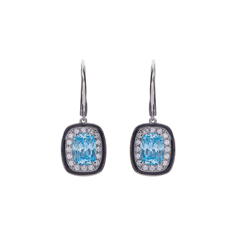 E1711-B - Black, blue & clear cz earrings on french hook