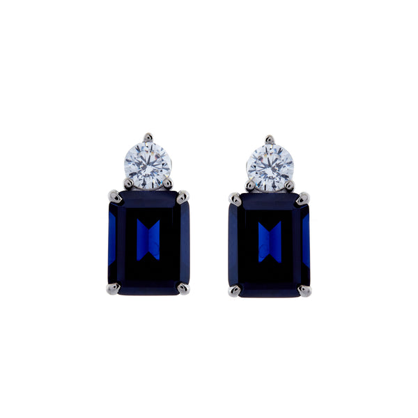 E19-B - Sapphire blue & cz round stud earrings