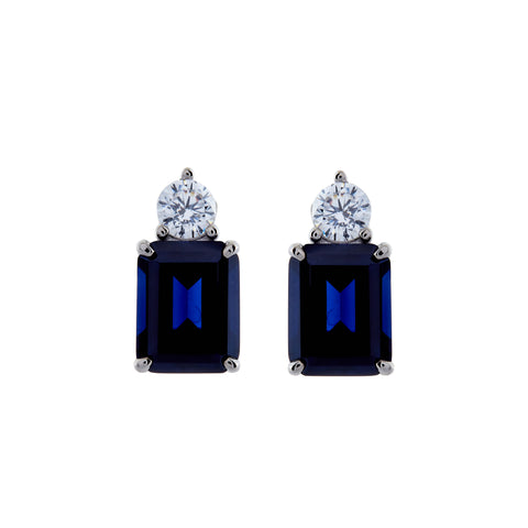 E19-B - Sapphire blue & cz round stud earrings