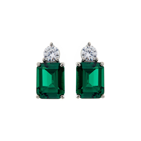 E19-G - Green & clear cz round stud earrings