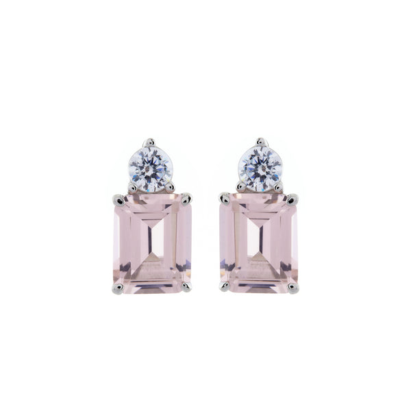 E19-P - Pink & clear cz round stud earrings