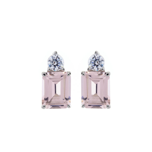 E19-P - Pink & clear cz round stud earrings