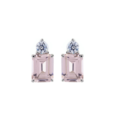 E19-P - Pink & clear cz round stud earrings