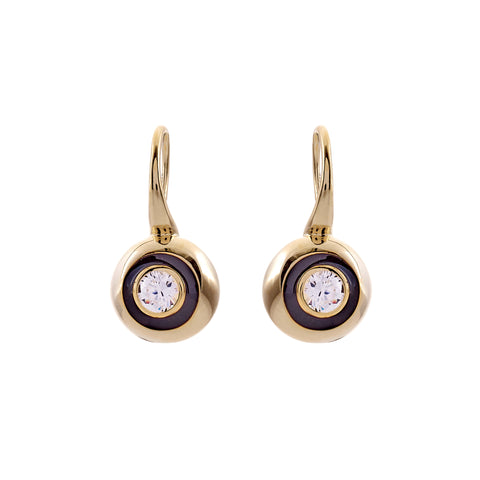 E2024-GP - Yellow Gold plate, black & clear cz earrings on french hook