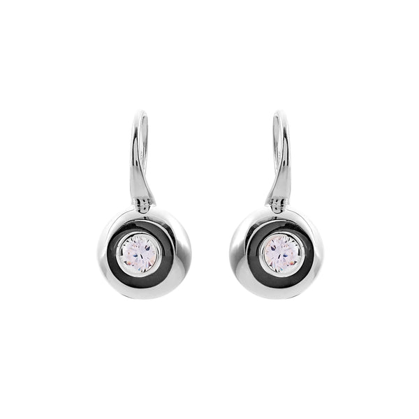 E2024-RH - Rhodium, black & clear cz earrings on french hook