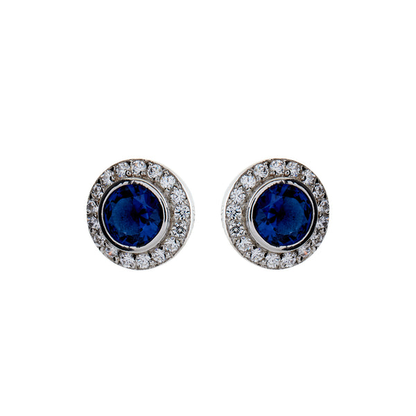 925 sterling silver, rhodium plate clear and sapphire cubic zirconia studs - E565-S