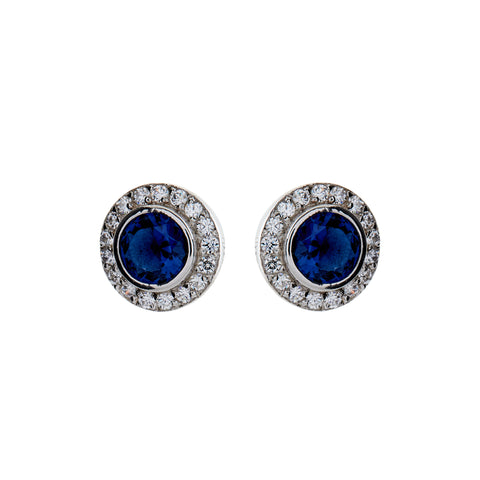 925 sterling silver, rhodium plate clear and sapphire cubic zirconia studs - E565-S