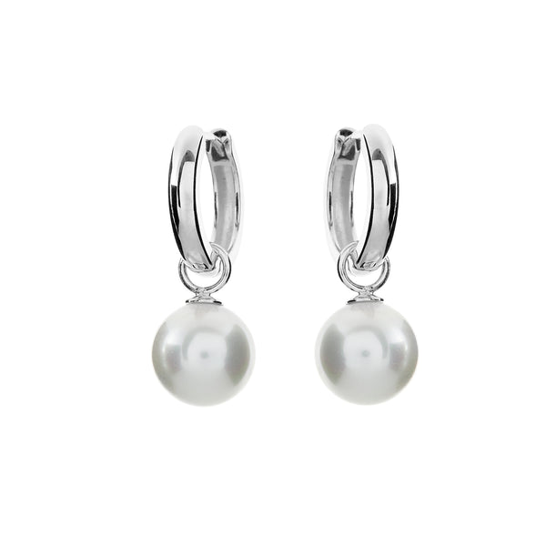 E652-RH - Rhodium hoop with 10mm white pearl drop