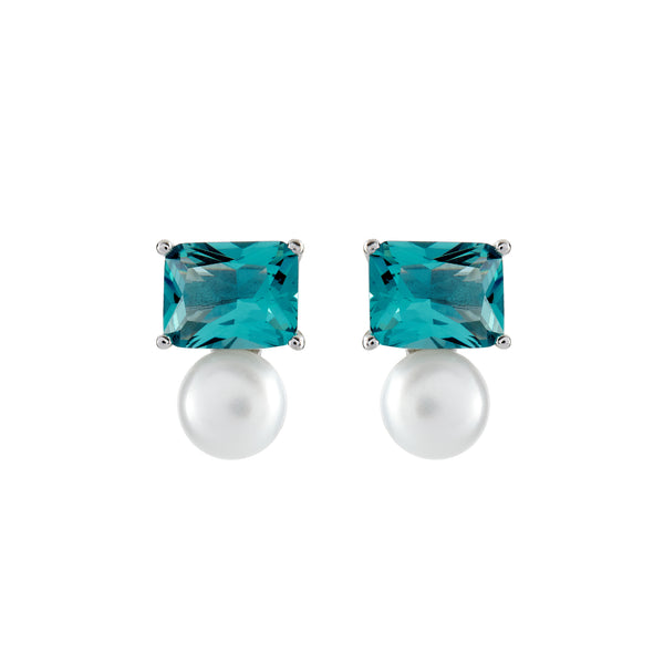 E7392-G - Rectangle emerald & pearl studs