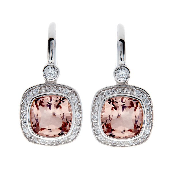 E7540 - pink & cz square earrings on Sybella hook
