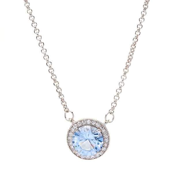 P9423 - Rhodium blue topaz & cz necklace