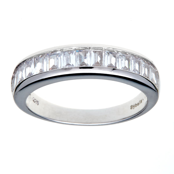 R7807 - Rhodium clear emerald cut cz ring